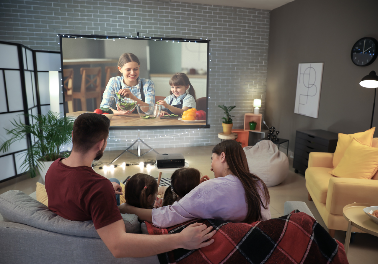 family enjoying seating for small home theater