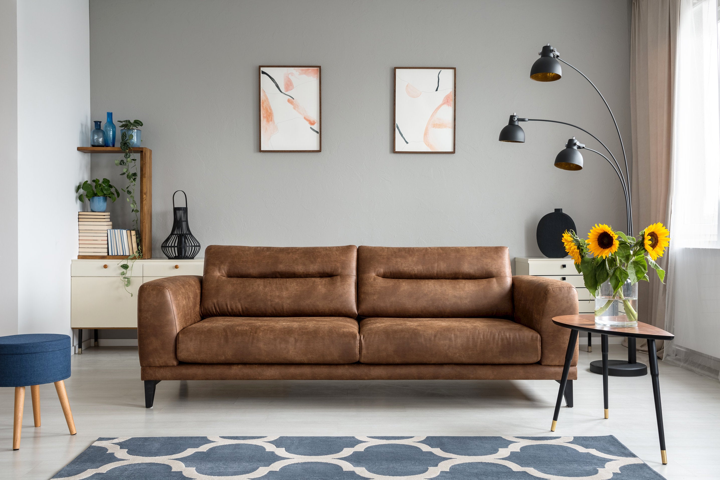 faux leather couch in living room