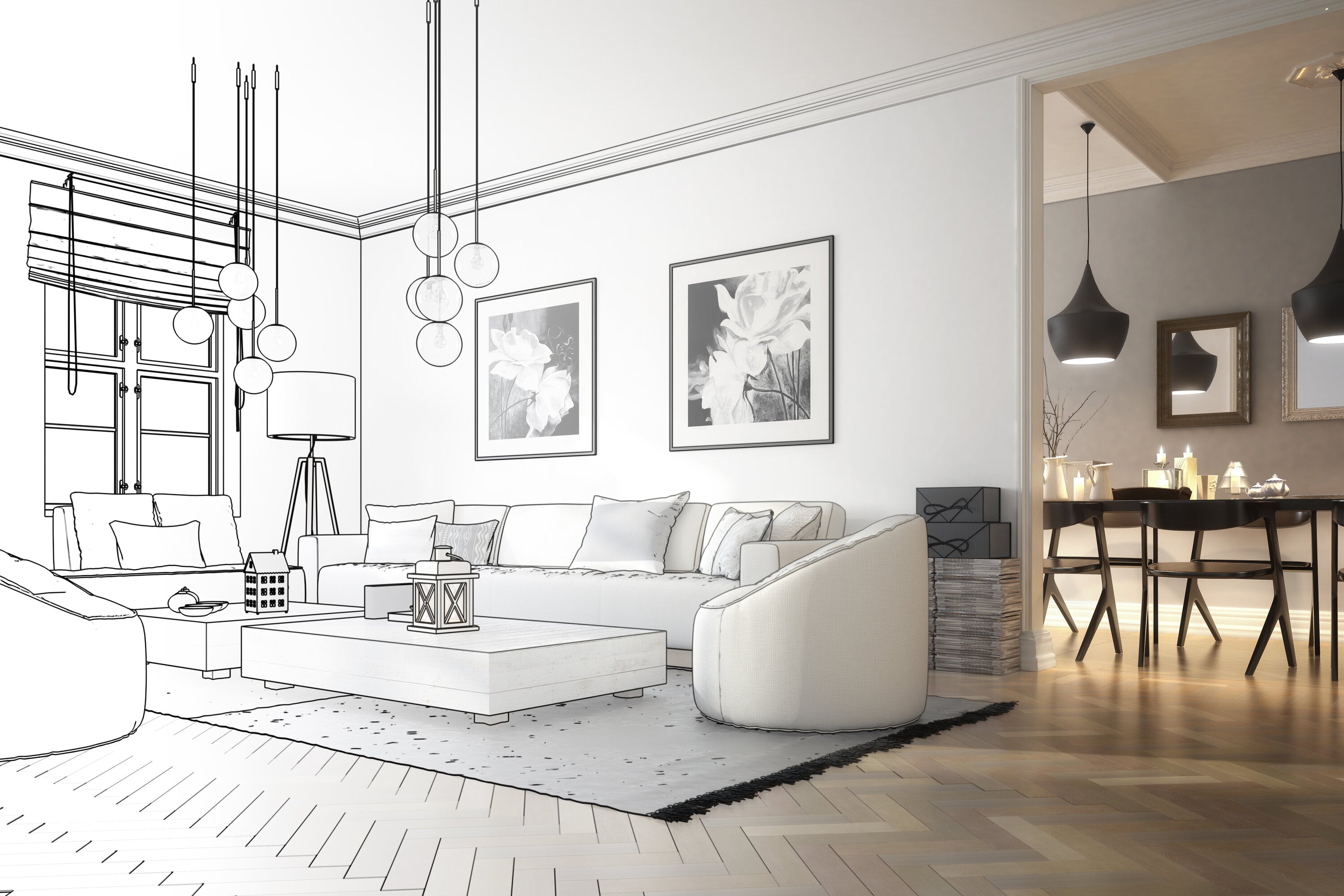 interior design drawing for different design styles