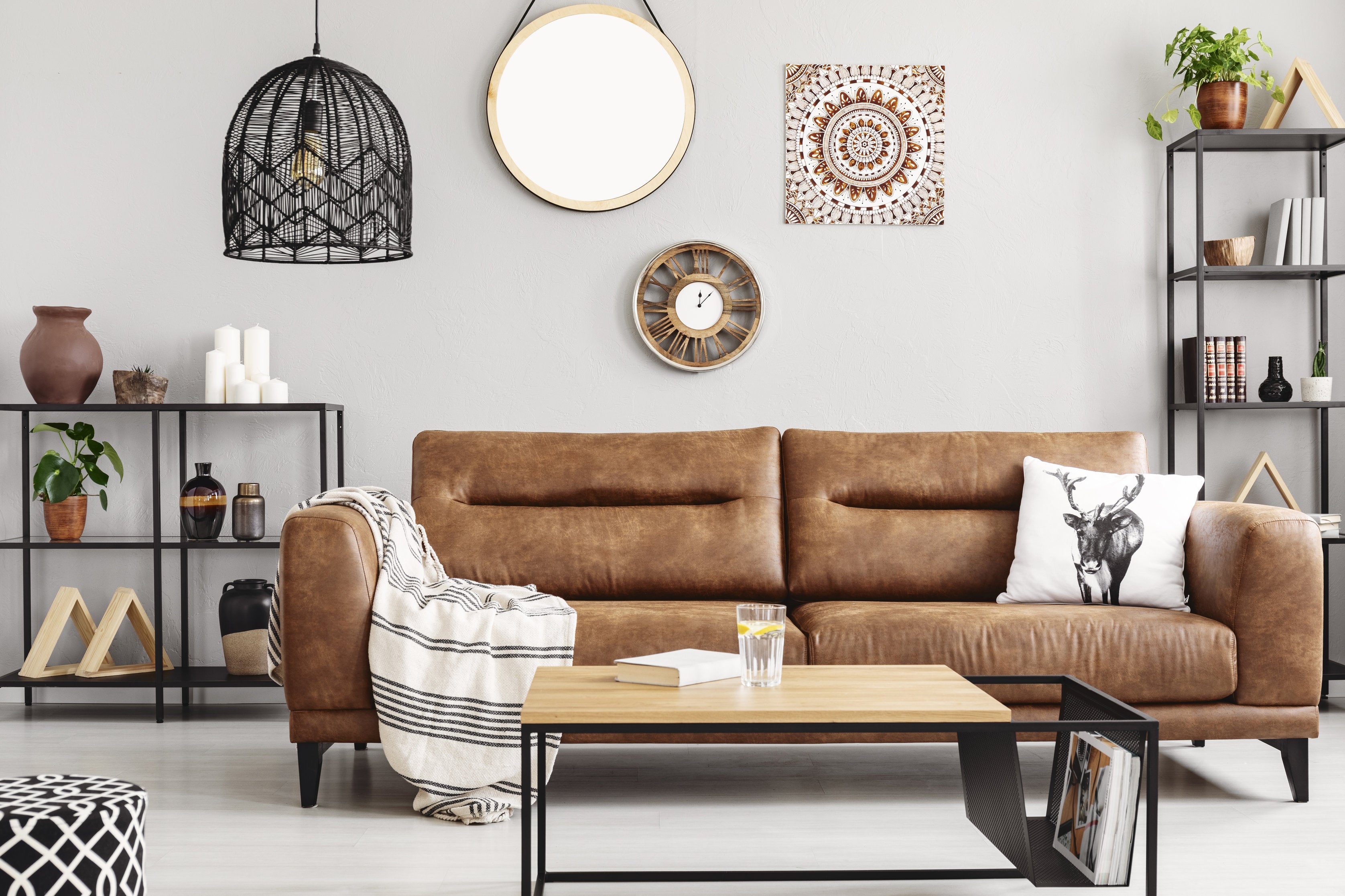 leather sofa in family room