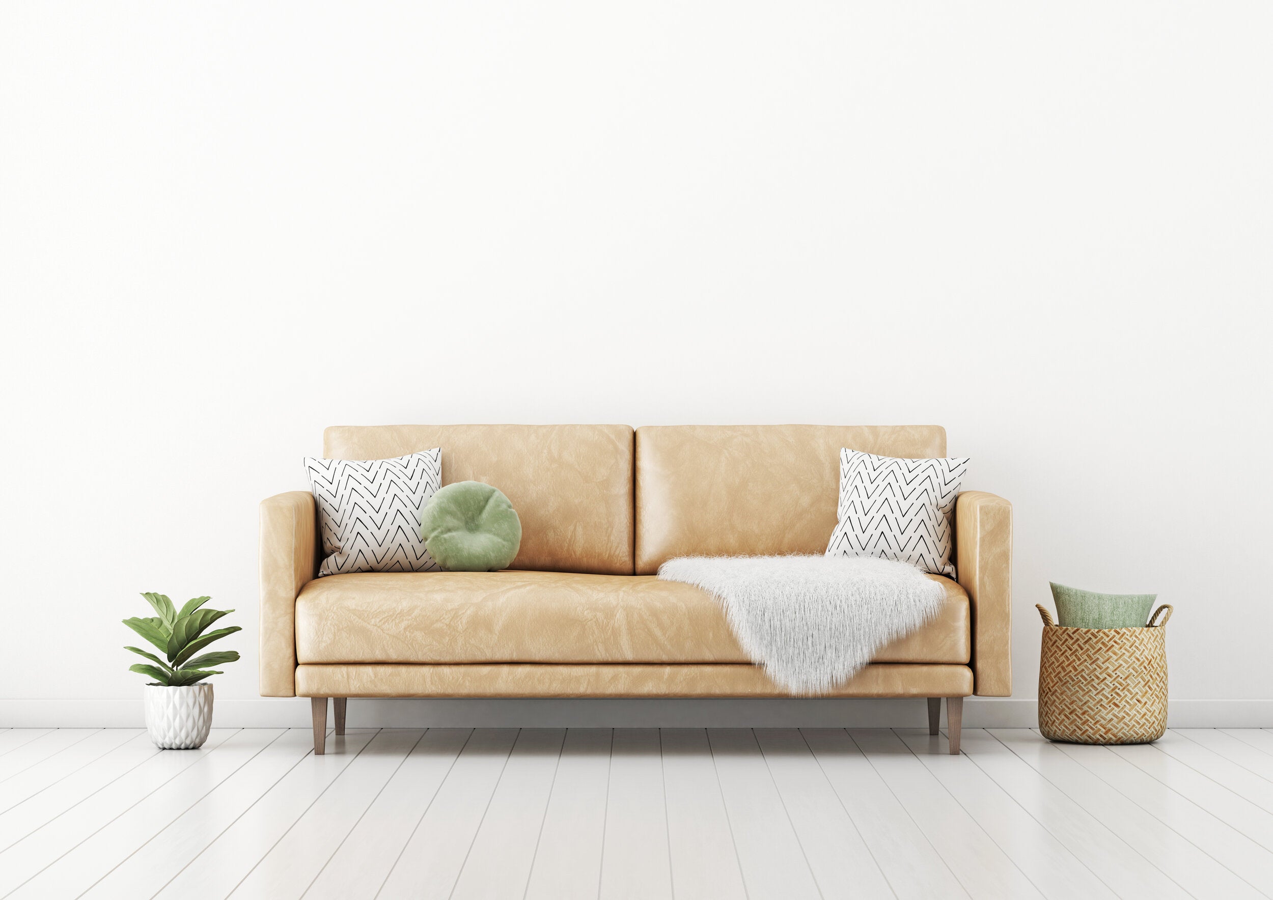 vegan leather couch with faux fur throw sustainable home decor