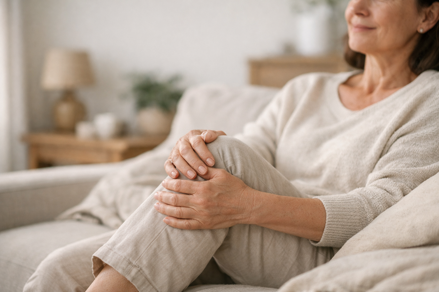 woman holding knee joint pain relief