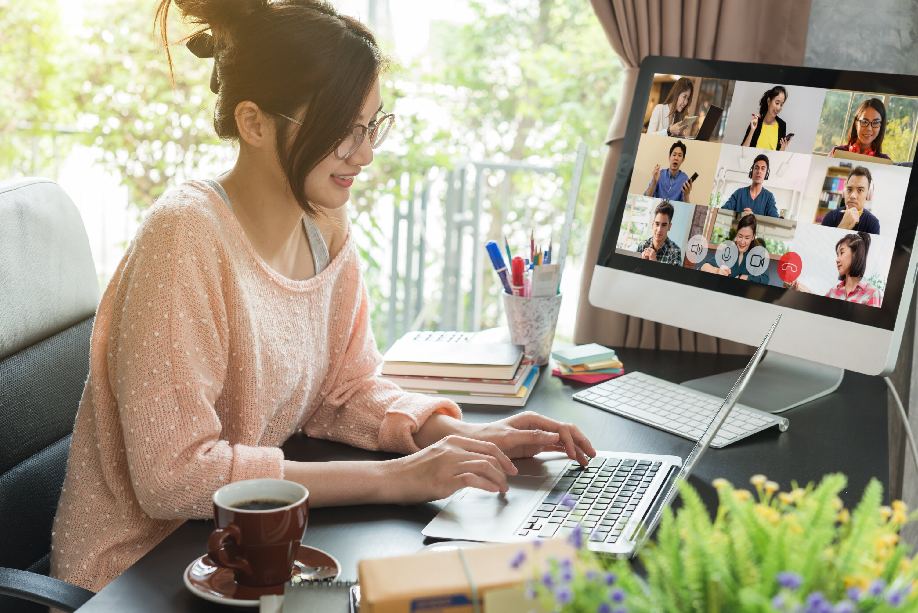 woman working from home office zero gravity chair
