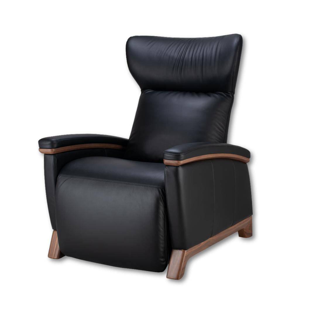 black upholstered Svago motion mastery zero gravity lounge chair front angle