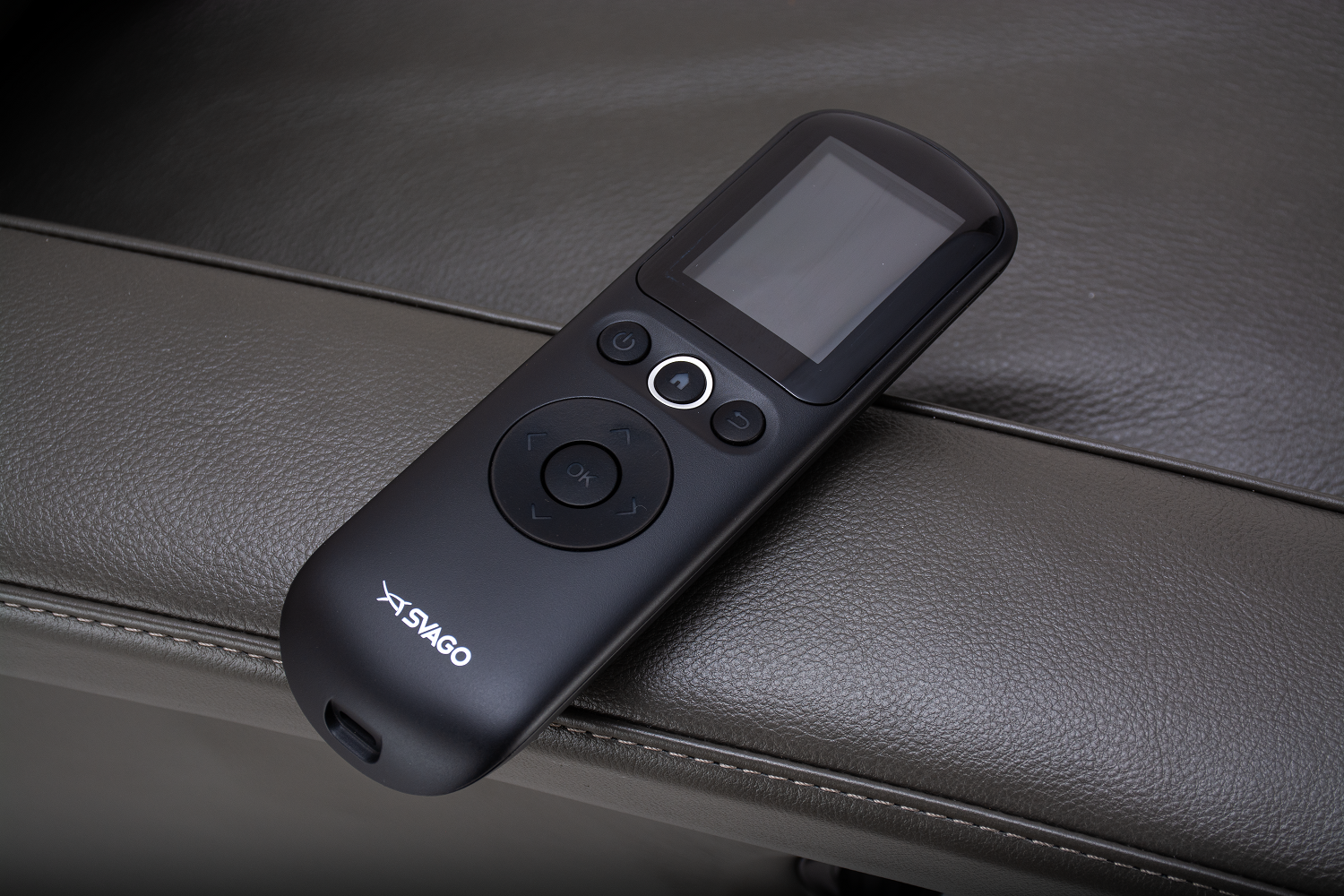 black remote control with a digital display turned off and multiple buttons for motion mastery zero gravity recliner