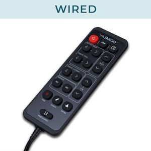 Wired remote, quick action buttons with optional wireless remote