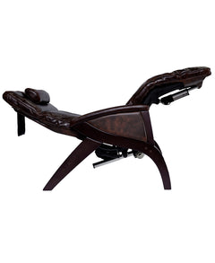 mahogany Svago zero gravity chair reclined in zero gravity position