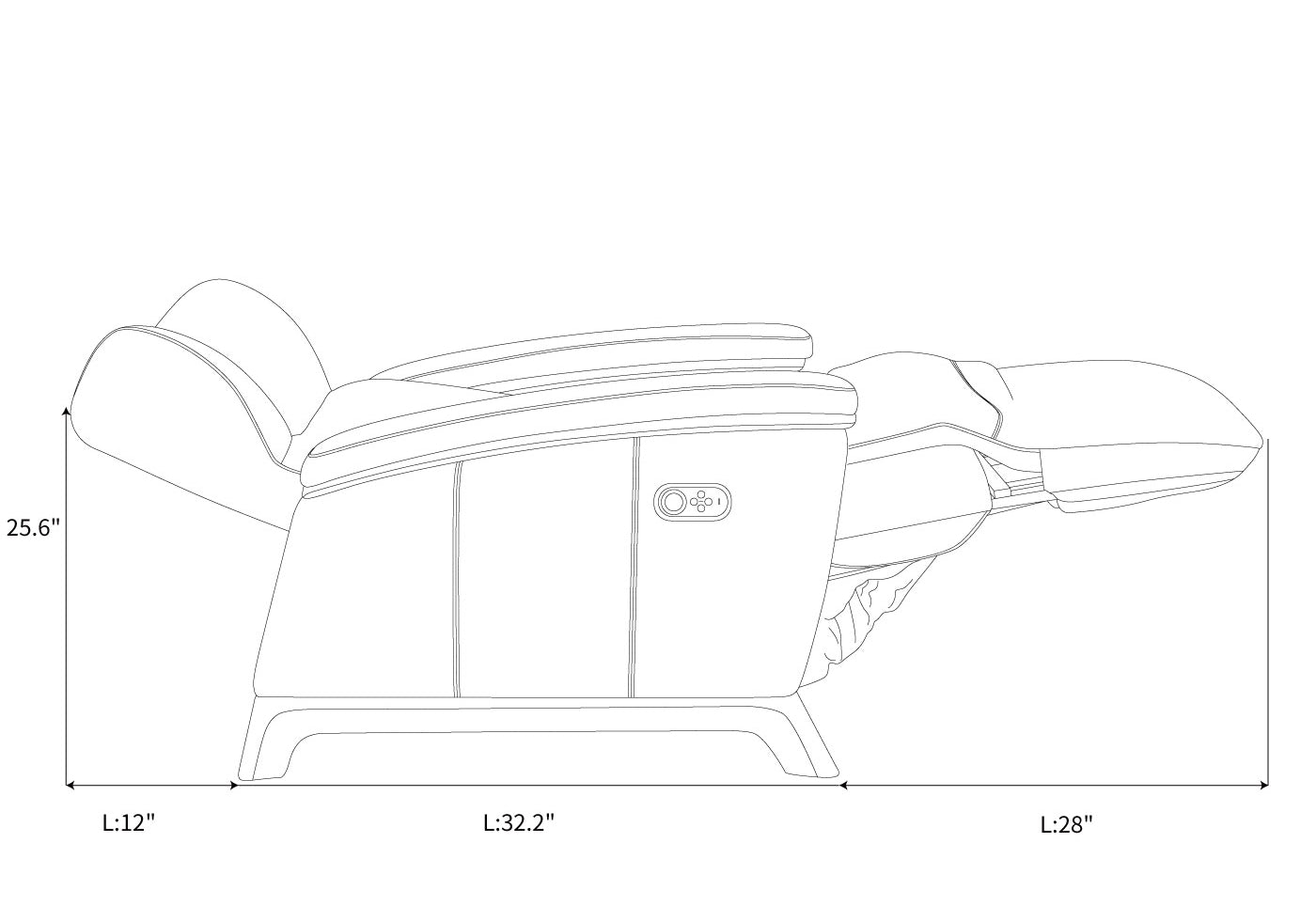 Outline dimensions diagram showing length and height for The Motion Mastery X2