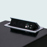 close up of black Svago zero gravity side table with open USB charging station