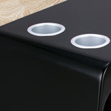 close up of black Svago zero gravity side table with cup holders
