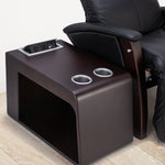 black zero gravity chair and Svago side table with cup holders and USB charging station
