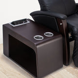 black zero gravity chair and Svago side table with cup holders and USB charging station