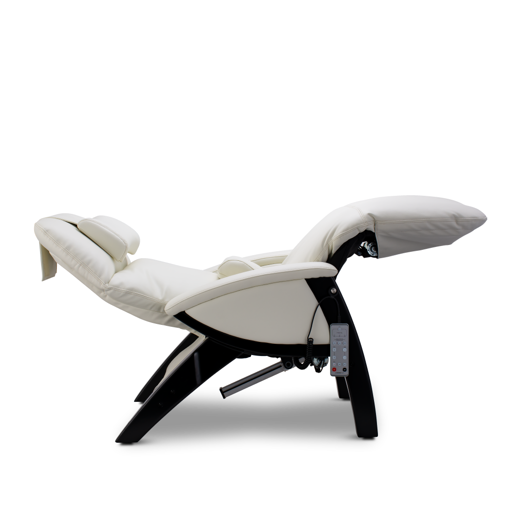 snowfall white svago ZGR zero gravity recliner in reclined position