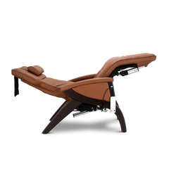 tan Svago zero gravity chair with wooden base reclined in zero gravity position